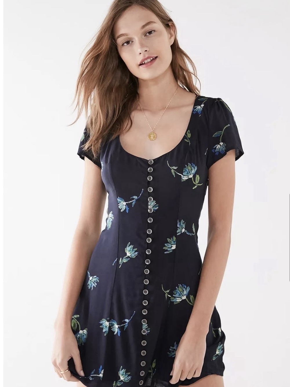 Urban Outfitters Dark Navy Corset Back Floral Mini Dress - Small